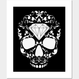 Diamond Skull Skull Head Bones Floral Tribal Gift Posters and Art